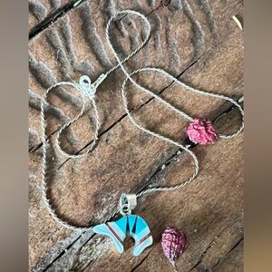 Navajo Mel Bernally Necklace Bear Pendant Turquoise MOP Silver Sleeping Beauty